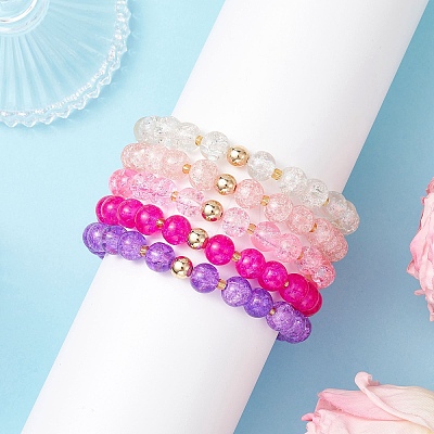 5Pcs 5 Color Spray Painted Crackle Glass Beads Stretch Bracelets for Men Women BJEW-MZ00203-1