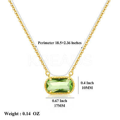 304 Stainless Steel Pave Cubic Zirconia Oval Birth Stone Pendant Necklaces for Women FS-WGC2097-10-1