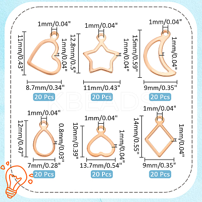 120Pcs 6 Style 304 Stainless Steel Charms STAS-PH0005-38-1