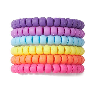 6Pcs 6 Colors Rondelle Opaque & Frosted Acrylic Beaded Stretch Bracelet Sets BJEW-JB10304-1