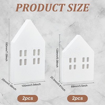 4Pcs 2 Styles Christmas Wood House Display Decorations DJEW-BC0001-28A-1