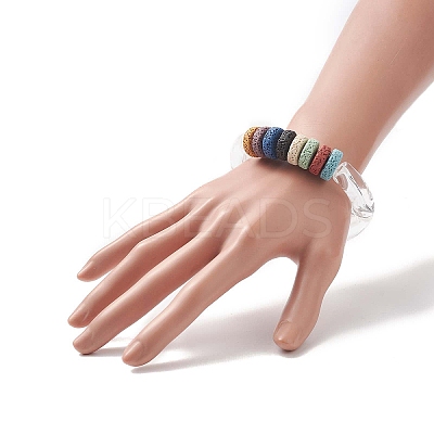 Natural Lava Rock Flat Round & Acrylic Beaded Stretch Bracelet for Women BJEW-JB09253-1