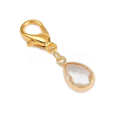Glass with Brass Faceted Teardrop Pendant Decorations HJEW-JM04030-1