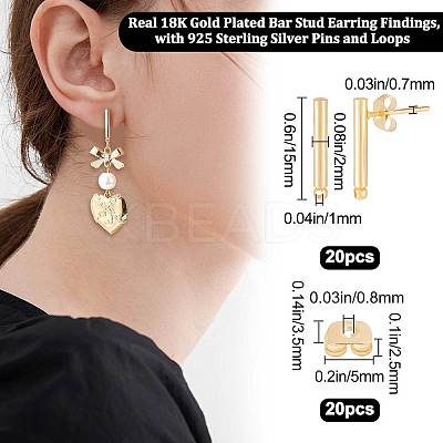 20Pcs Brass Round Bar Stud Earring Findings KK-BBC0004-93-1