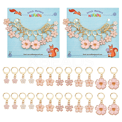 12Pcs 6 Style Alloy Enamel Sakura & Peach & Plum Blossom Charm Locking Stitch Markers HJEW-PH01645-1