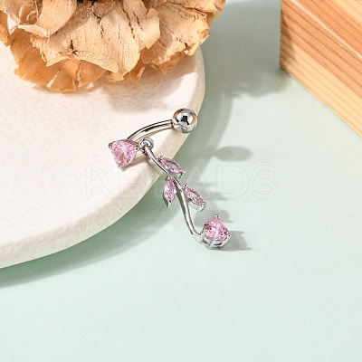 Branch Brass Cubic Zirconia Navel Rings AJEW-EE0001-03B-1