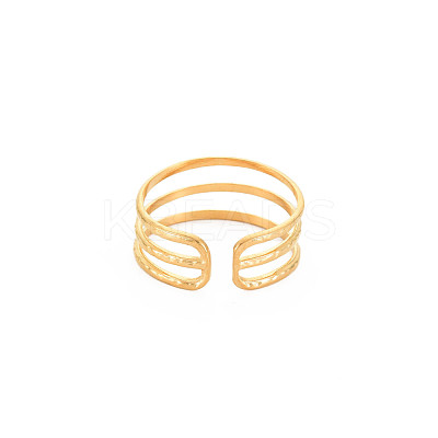 Ion Plating(IP) 304 Stainless Steel Triple Line Open Cuff Ring for Women RJEW-S405-232G-1