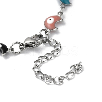 Moon with Evil Eye Enamel Link Chain Bracelet BJEW-G683-01P-01-1