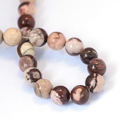 Natural Zebra Jasper Round Bead Strands G-E334-10mm-12-1