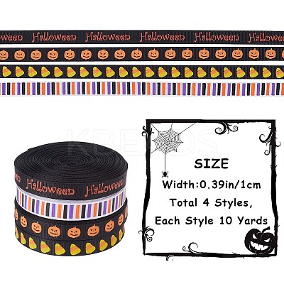 4 Rolls 4 Styles Halloween Theme Polyester Ribbon OCOR-GF0002-62-1