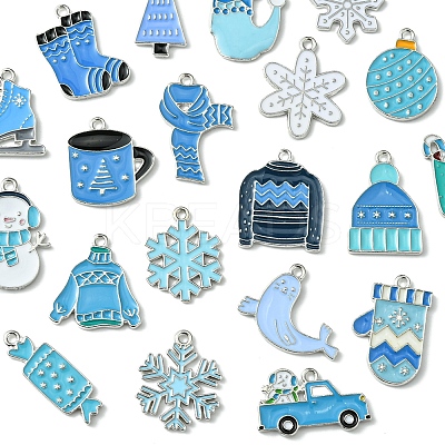 20Pcs 20 Styles Winter Theme Alloy Enamel Pendants ENAM-FS0001-97-1