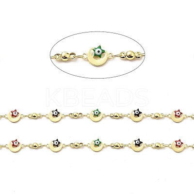Handmade Eco-friendly Brass Enamel Moon & Star with Evil Eye Link Chain CHC-I045-20G-1