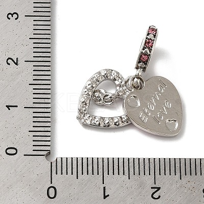 Rack Plating Alloy Light Rose & Crystal Rhinestone European Dangle Charms PALLOY-S189-30P-1