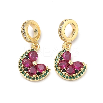 Brass Pave Green and Deep Pink Cubic Zirconia European Dangle Charms KK-P345-41G-1