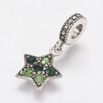 Tibetan Style Alloy Rhinestone European Dangle Charms X-PALLOY-F202-20-1
