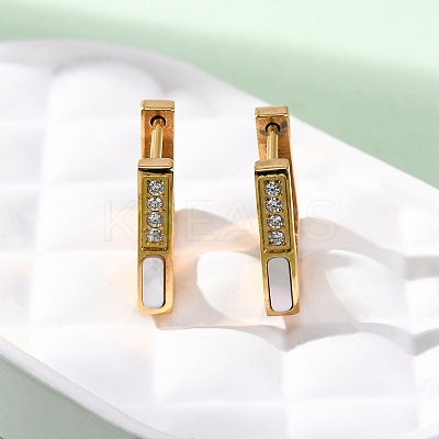 304 Stainless Steel Clear Cubic Zirconia Trapezoid Hoop Earrings EJEW-D331-17G-1