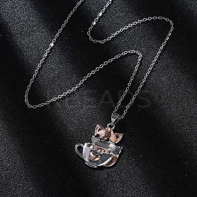 Brass Cute Cup Fox Pendant Cable Chain Necklaces for Women NJEW-C067-03P-1