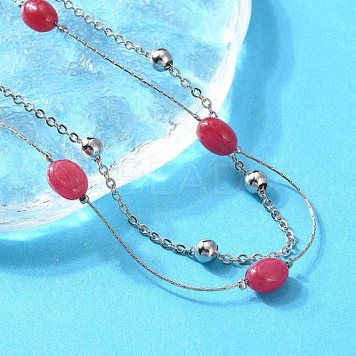 304 Stainless Steel & Dyed Natural Malaysia Jade Double Layer Necklaces for Women NJEW-A045-19P-1