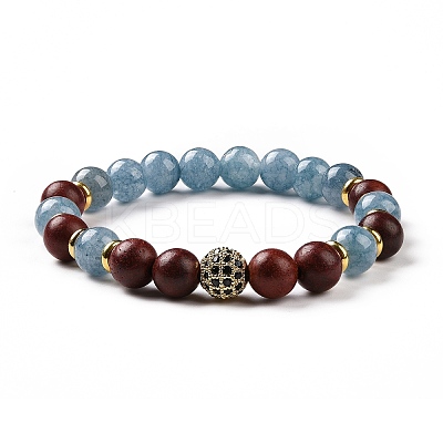 4Pcs Natural Larvikite & Quartz(Dyed) & Lava Rock & Lapis Lazuli and Wood Beads Stretch Bracelets Set BJEW-JB08934-1