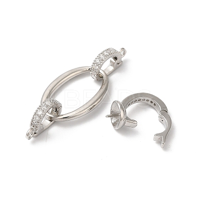 Rack Plating Brass Micro Pave Clear Cubic Zirconia Fold Over Clasps KK-A222-08P-1