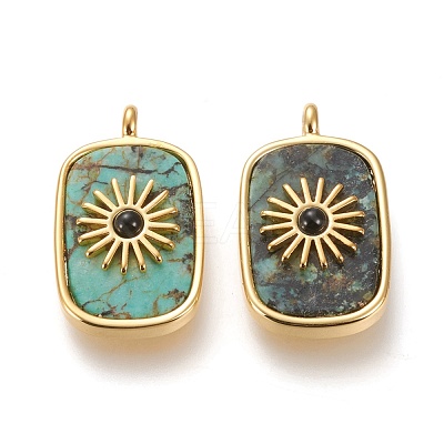 Natural African Turquoise(Jasper) & Dyed & Heated Black Agate Pendants KK-P184-01A-04G-1