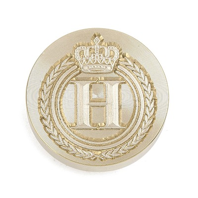 Golden Tone Crown Initial Wax Seal Brass Stamp Heads AJEW-A065-01H-1