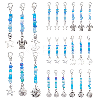 24Pcs 6 Styles Alloy Pendant Decorations HJEW-NB00197-1