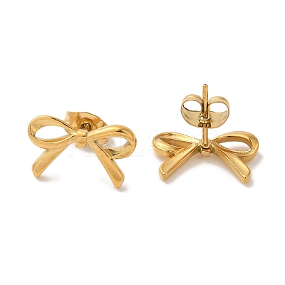 Ion Plating(IP) 304 Stainless Steel Bowknot Stud Earrings for Women EJEW-Z066-14G-1