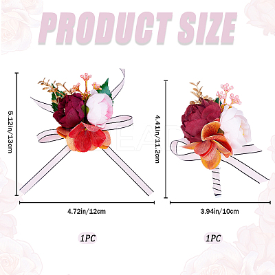 2Pcs 2 Style Silk Cloth & Plastic Imitation Flower Wrist Corsage & Corsage Boutonniere AJEW-CP0007-26A-1