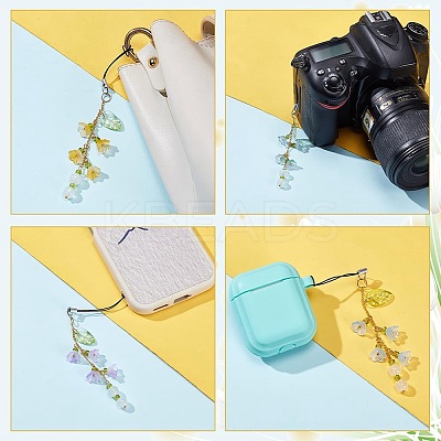 12Pcs Glass & Acrylic & Brass Mobile Straps HJEW-AR00008-1