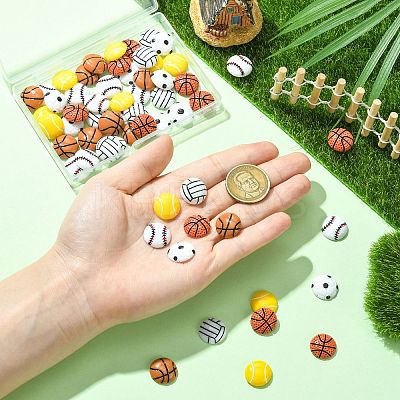 60Pcs 6 Styles Sport Opaque Resin Cabochons RESI-CJ0004-95-1