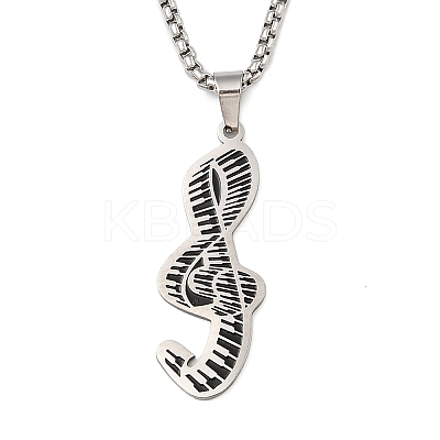 201 Stainless Steel Enamel Musical Note Pendant Box Chain Necklaces NJEW-M076-01P-01-1
