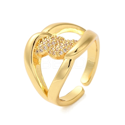 Brass Micro Pave Clear Cubic Zirconia Open Cuff Rings for Women RJEW-A048-18G-1