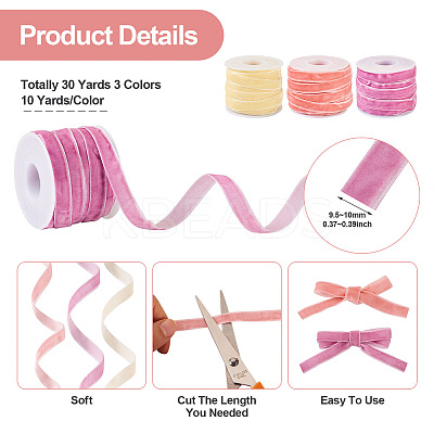 30 Yards 3 Colors Single Face Velvet Ribbon SRIB-TA0001-07-1