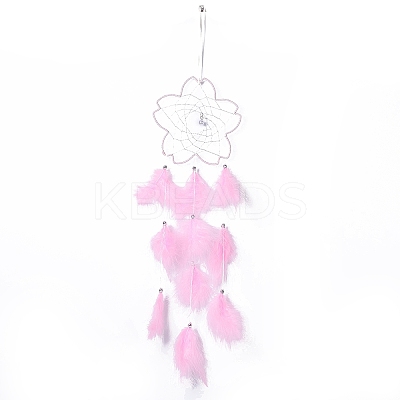 Handmade Flower Woven Net/Web with Feather Wall Hanging Decoration LS-HJEW-A001-03A-1