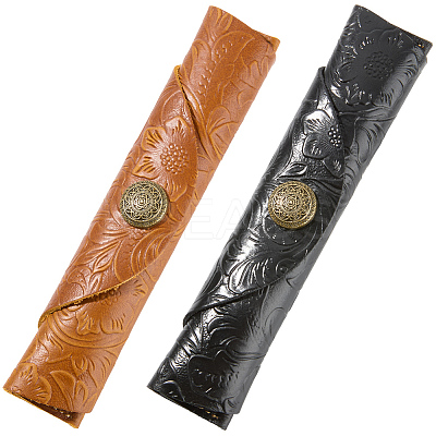 2Pcs 2 Colors Cowhide Roll Pencil Bag AJEW-GF0011-77-1