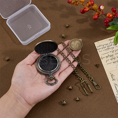 Vintage Alloy Flat Round Dragon Eye Pocket Watch with Brass Curb Chain AJEW-PH0007-67AB-1