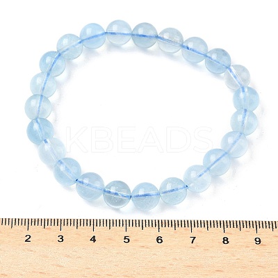 Natural Aquamarine Round Bead Stretch Bracelets for Men Women BJEW-U034-01D-02-1
