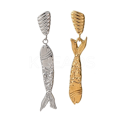 Fish 304 Stainless Steel Dangle Stud Earrings EJEW-A140-01GP-1