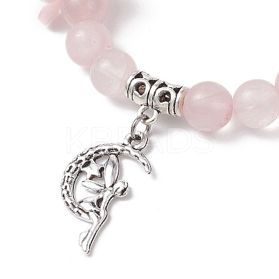 Natural Rose Quartz Round Beaded Charm Bracelets BJEW-TA00615-03-1