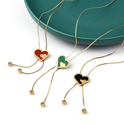 PVD Vacuum Plating 304 Stainless Steel Enamel Heart Pendant Necklaces NJEW-C063-04G-1