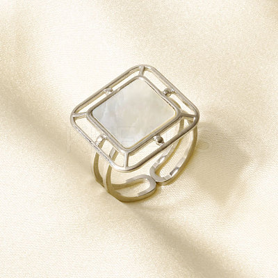 304 Stainless Steel with Natural Shell Cuff Open Rings for Women CE2201-1-1