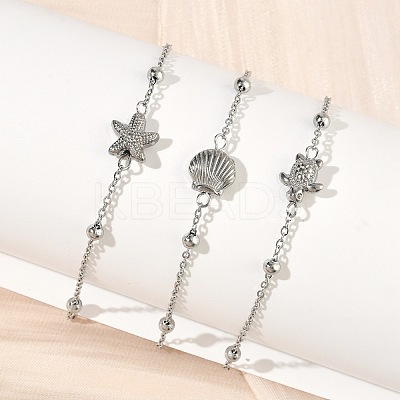Marine Life Theme 304 Stainless Steel Link Bracelets BJEW-F534-02P-1
