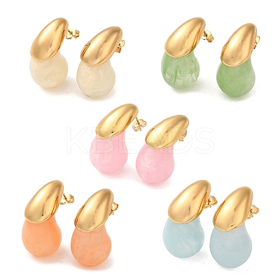 Teardrop Resin Stud Earrings EJEW-U003-26G-1