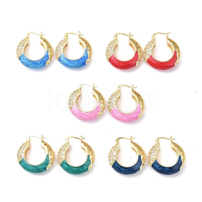 Enamel Hoop Earrings with Clear Cubic Zirconia EJEW-F306-09G-1
