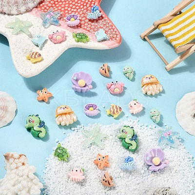 30Pcs 15 Styles Ocean Theme Opaque Resin Decoden Cabochons RESI-YW0001-84-1