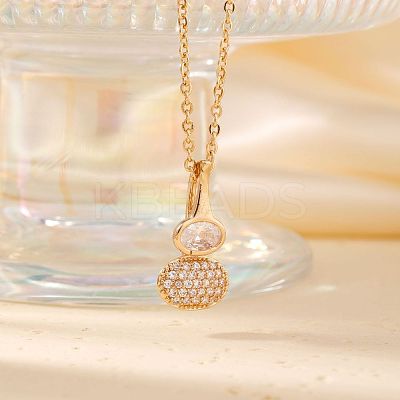 Brass Pave Clear Cubic Zirconia Gourd Shape Pendant Necklaces for Women YJ8780-1