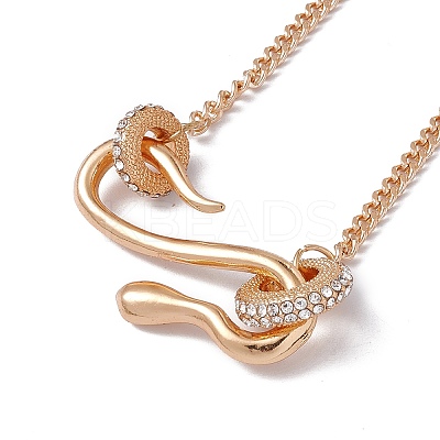 Crystal Rhinestone Snake Pendant Necklace with Alloy Curb Chains for Women NJEW-I118-02KCG-1