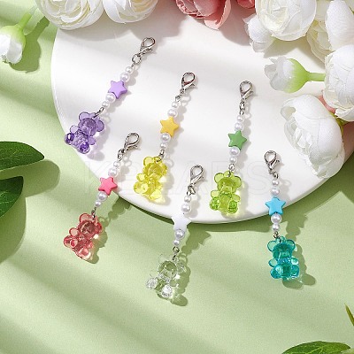 Transparent Acrylic Bear Star Pendant Decoraton X1-HJEW-JM02025-1
