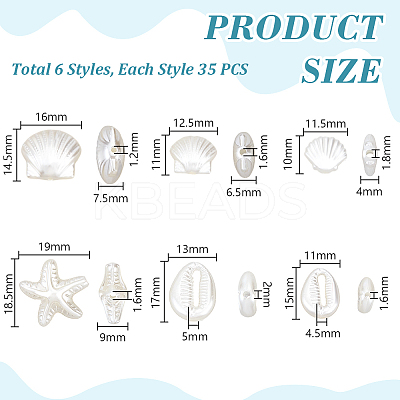 210Pcs 6 Styles ABS Imitation Pearl Beads OACR-GA0001-26-1